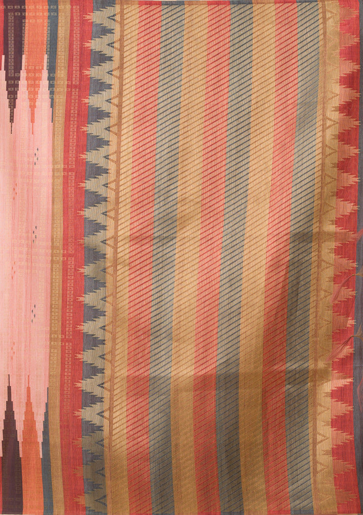 Peach Printed Art Silk Saree