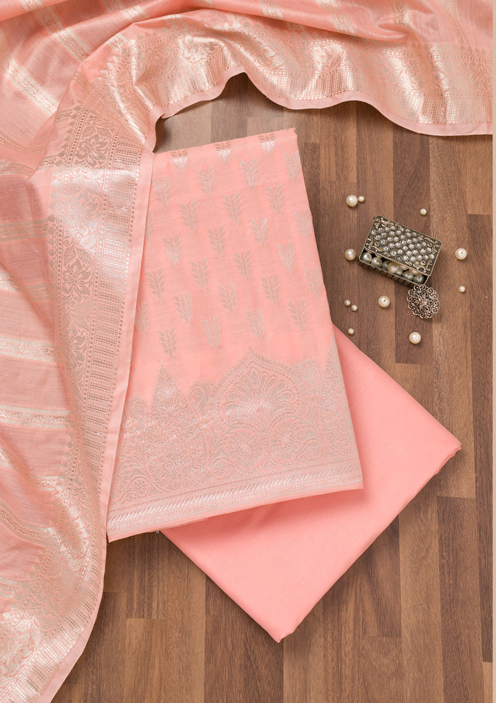Peach Zariwork Banarasi Unstitched Salwar Suit