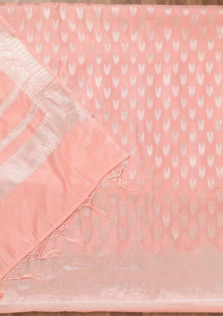 Peach Zariwork Banarasi Unstitched Salwar Suit