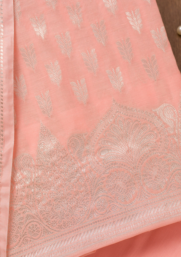 Peach Zariwork Banarasi Unstitched Salwar Suit