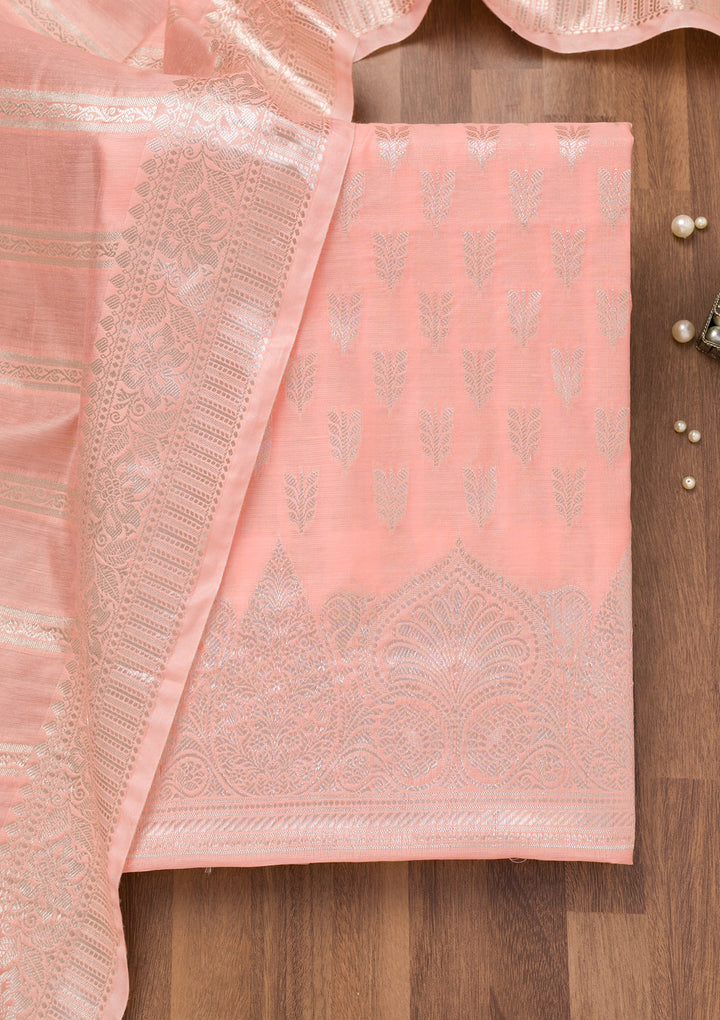 Peach Zariwork Banarasi Unstitched Salwar Suit
