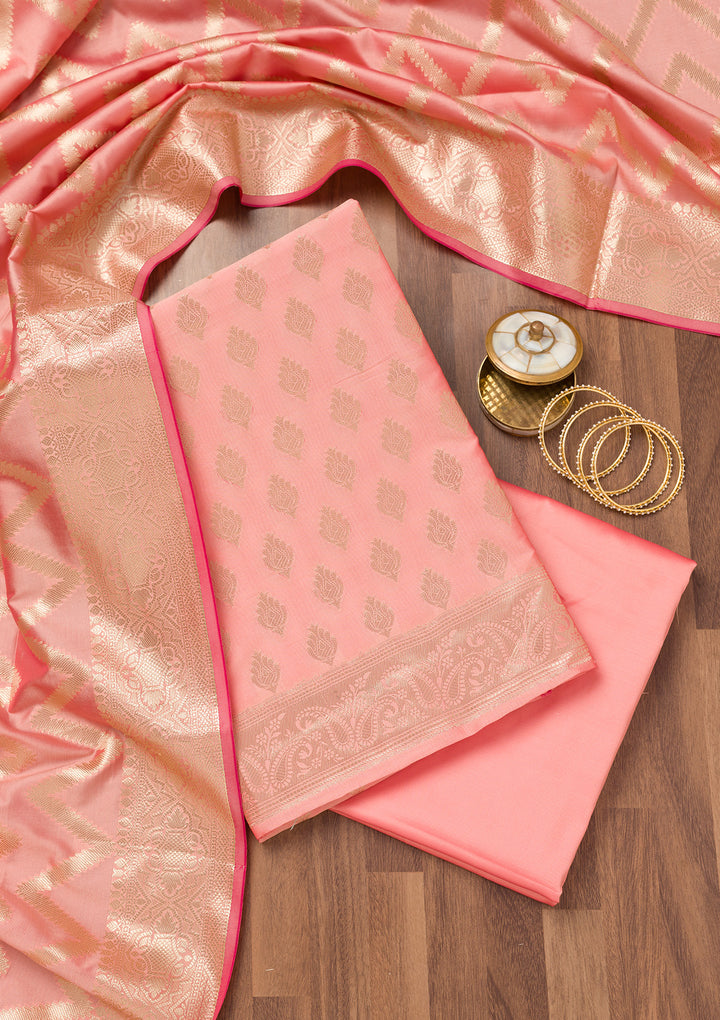 Peach Zariwork Banarasi Unstitched Salwar Suit