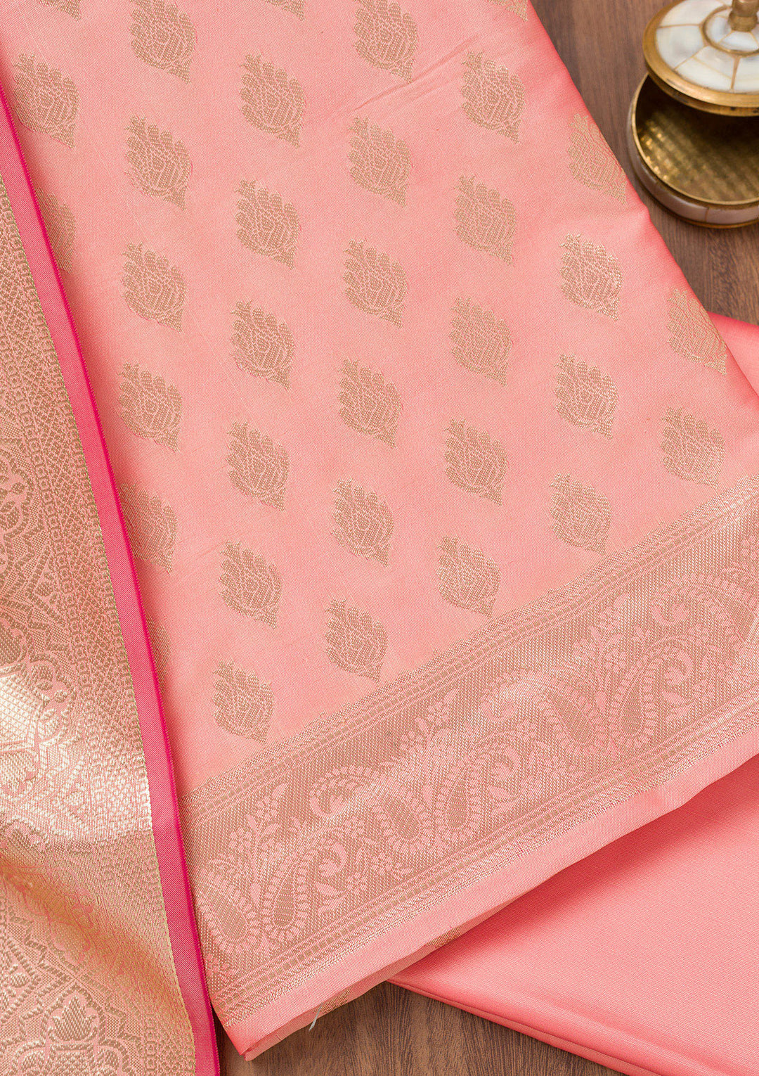 Peach Zariwork Banarasi Unstitched Salwar Suit