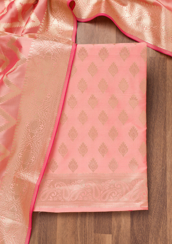 Peach Zariwork Banarasi Unstitched Salwar Suit