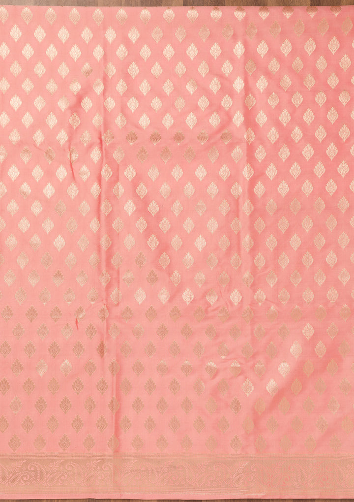 Peach Zariwork Banarasi Unstitched Salwar Suit