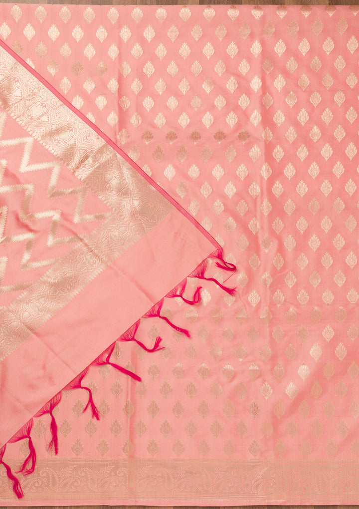 Peach Zariwork Banarasi Unstitched Salwar Suit