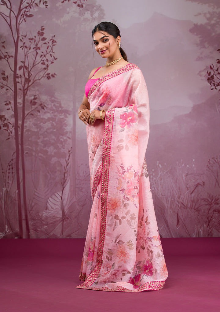 Peach Printed Georgette Saree