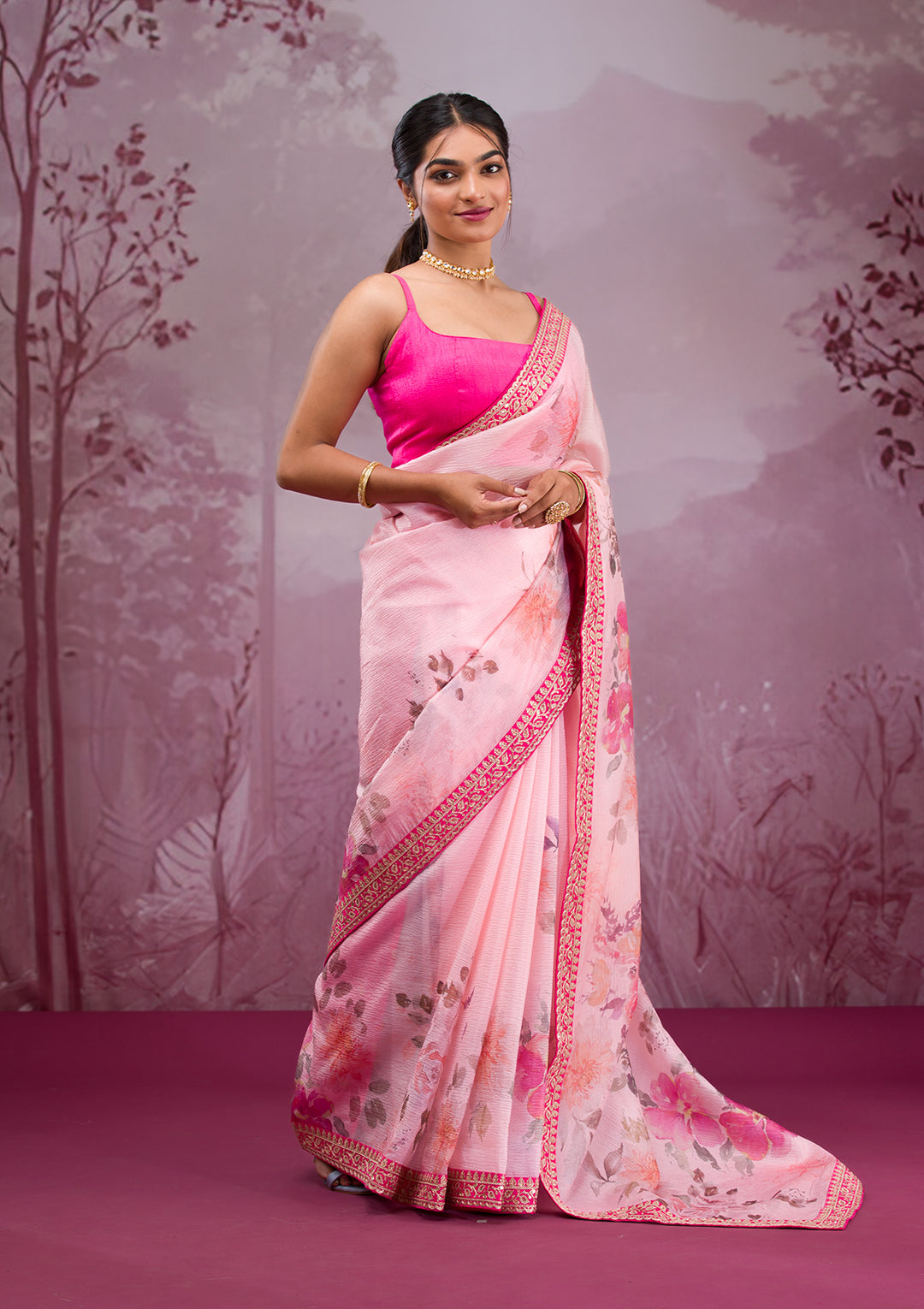 Peach Printed Georgette Saree