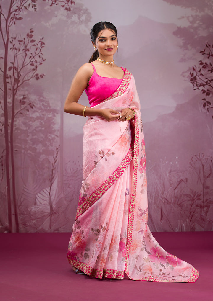 Peach Printed Georgette Saree