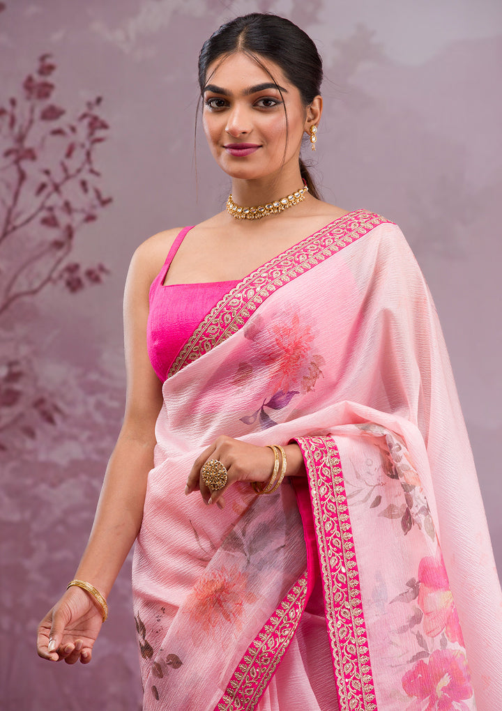 Peach Printed Georgette Saree
