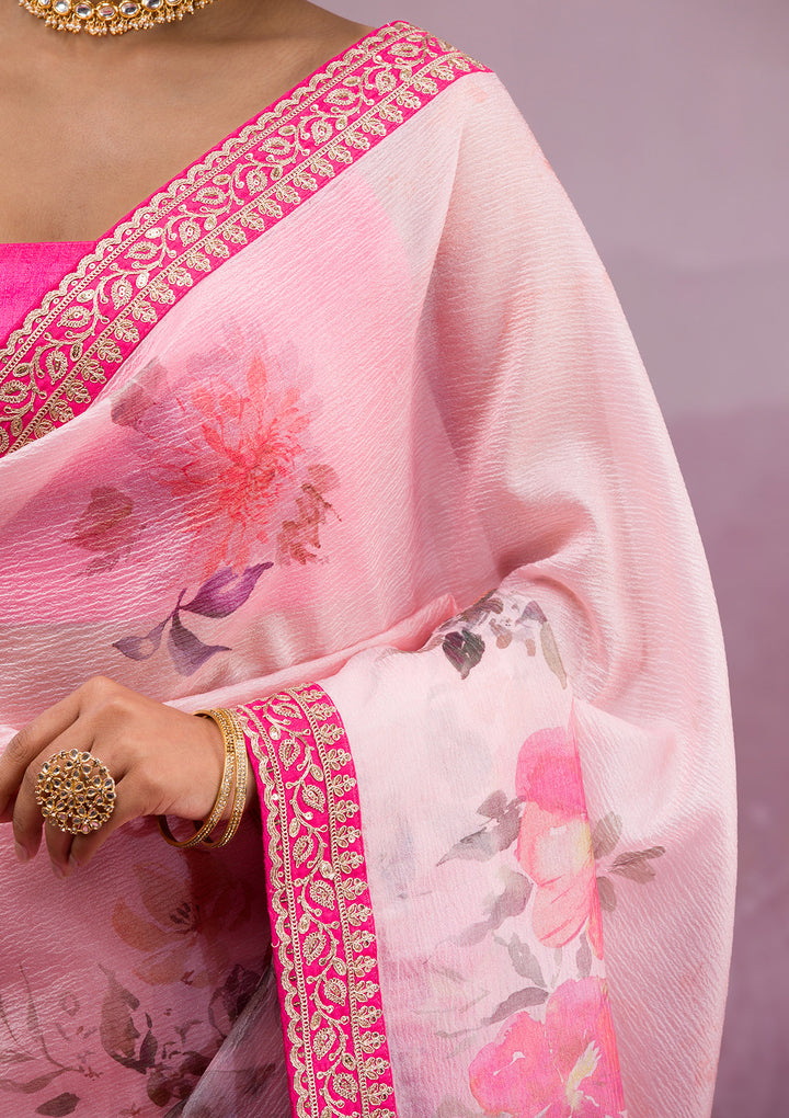 Peach Printed Georgette Saree
