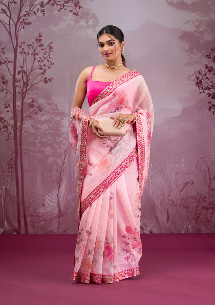 Peach Printed Georgette Saree
