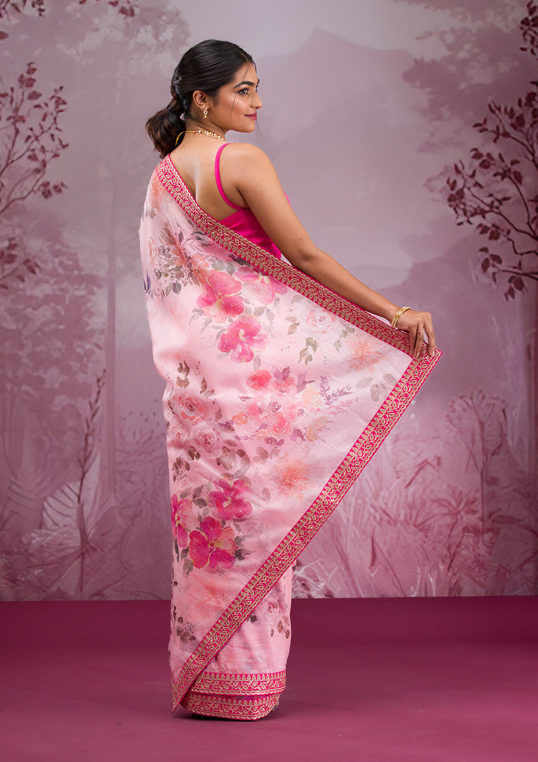 Peach Printed Georgette Saree