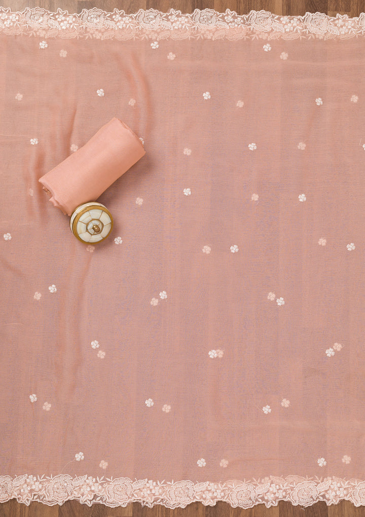 Peach Printed Organza Unstitched Salwar Suit