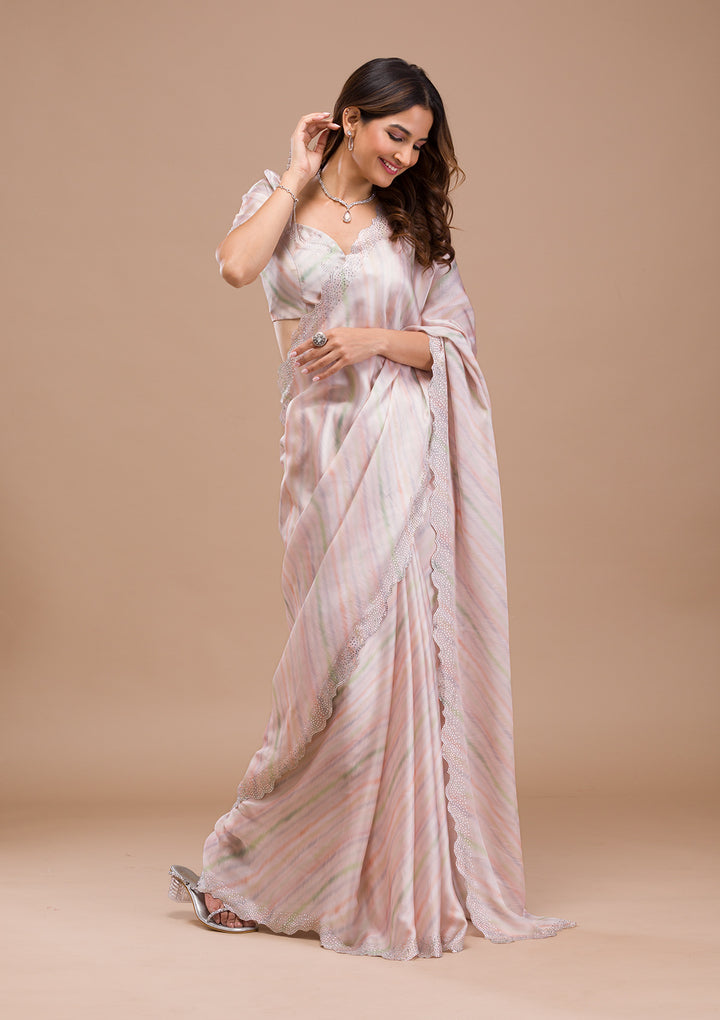 Peach Printed Satin Saree