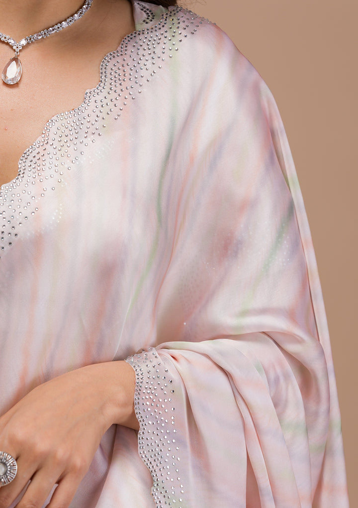 Peach Printed Satin Saree