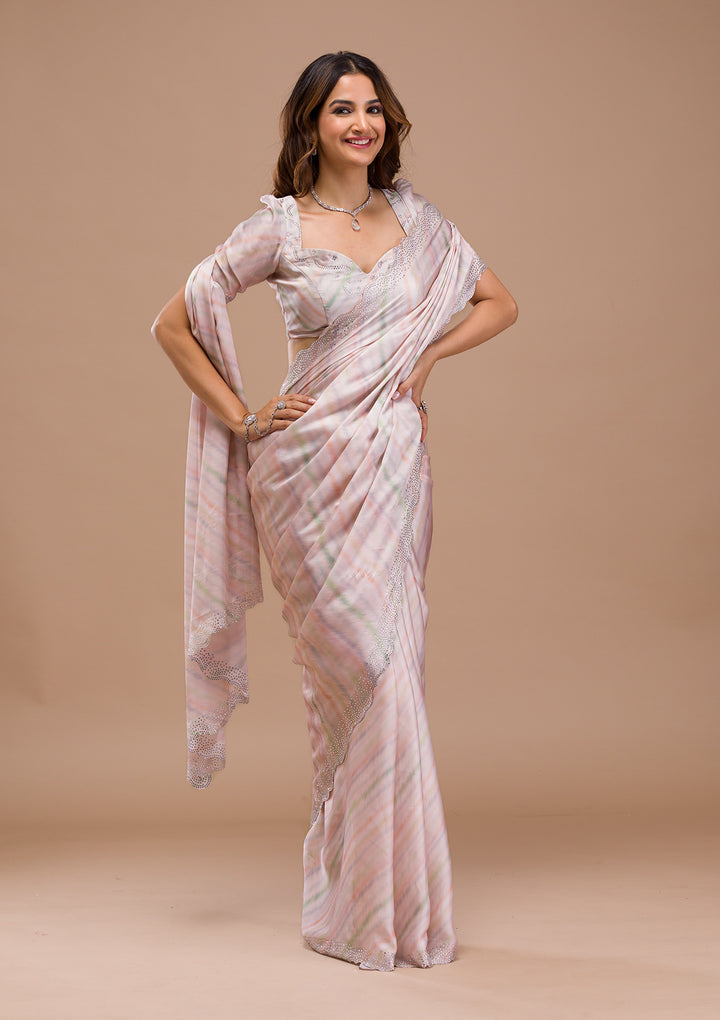 Peach Printed Satin Saree