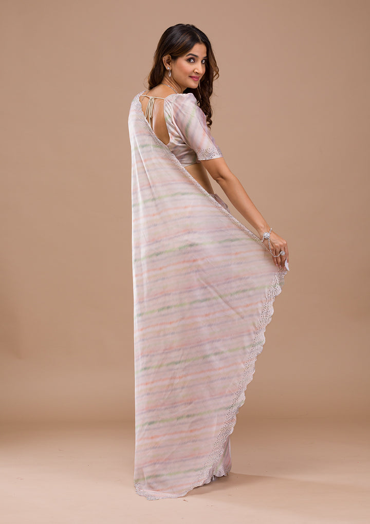 Peach Printed Satin Saree