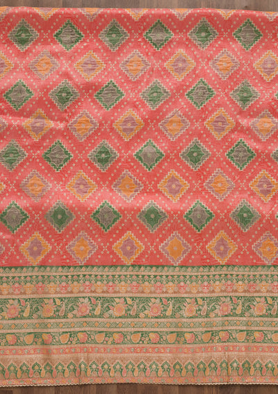 Peach Printed Semi Crepe Unstitched Salwar Suit