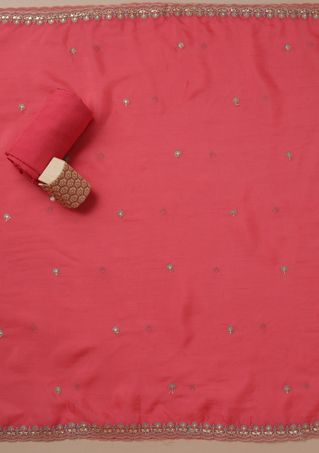 Peach Printed Organza Unstitched Salwar Suit