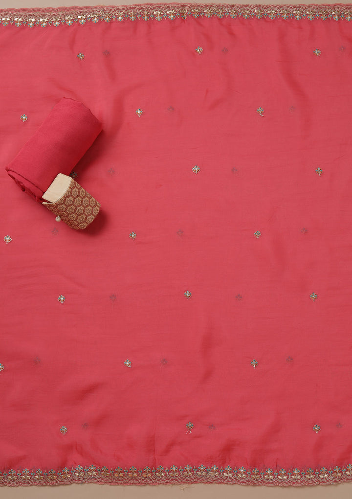 Peach Printed Organza Unstitched Salwar Suit