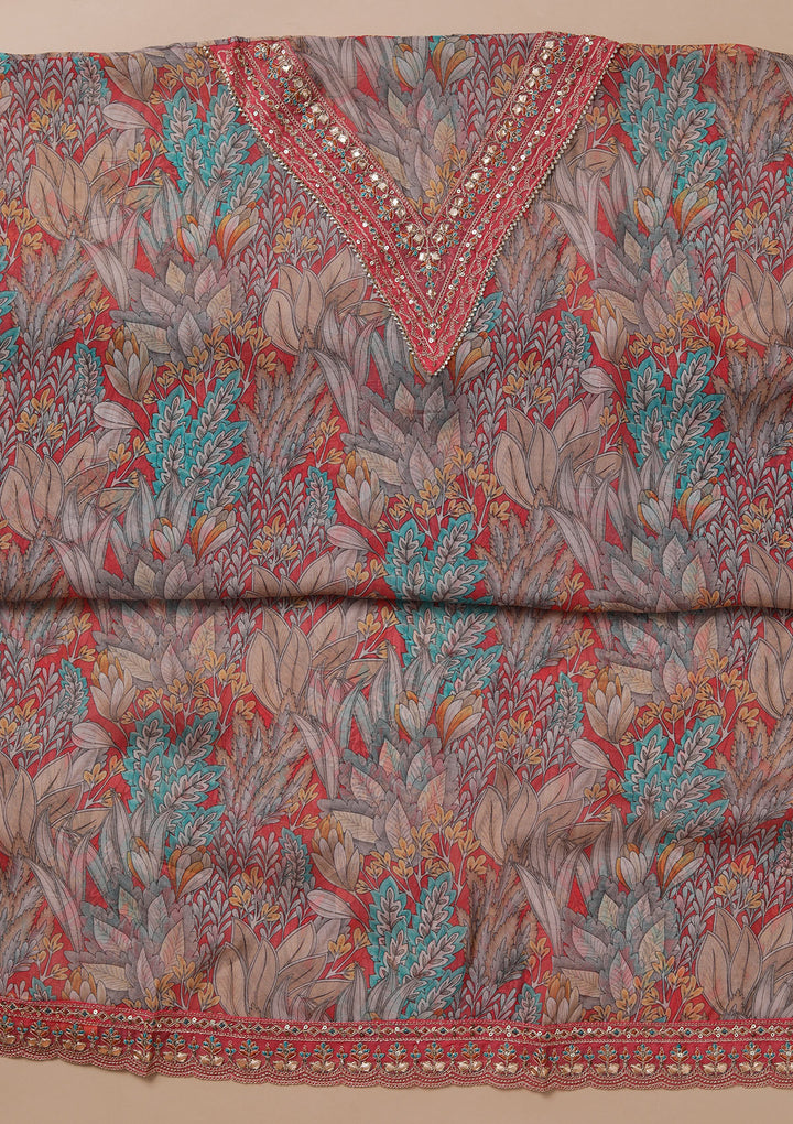 Peach Printed Organza Unstitched Salwar Suit