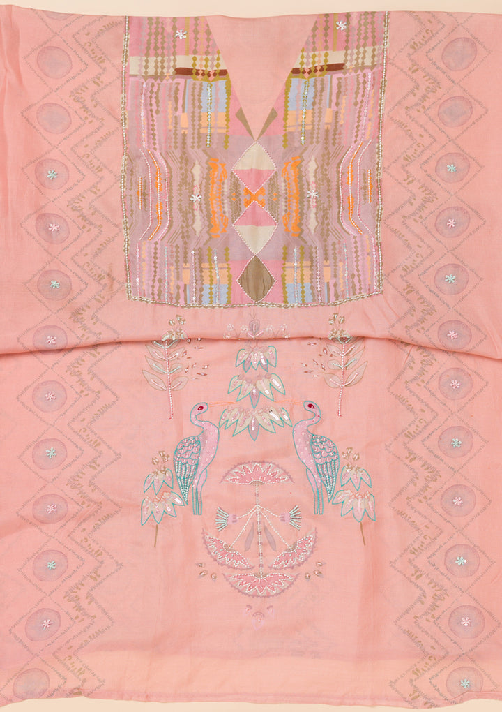 Peach Printed Semi Crepe Unstitched Salwar Suit