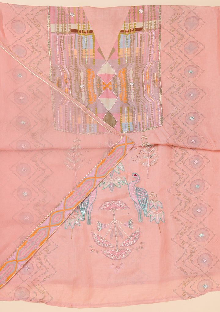 Peach Printed Semi Crepe Unstitched Salwar Suit