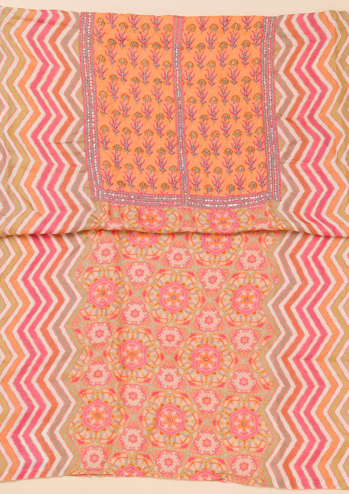 Peach Printed Semi Crepe Unstitched Salwar Suit