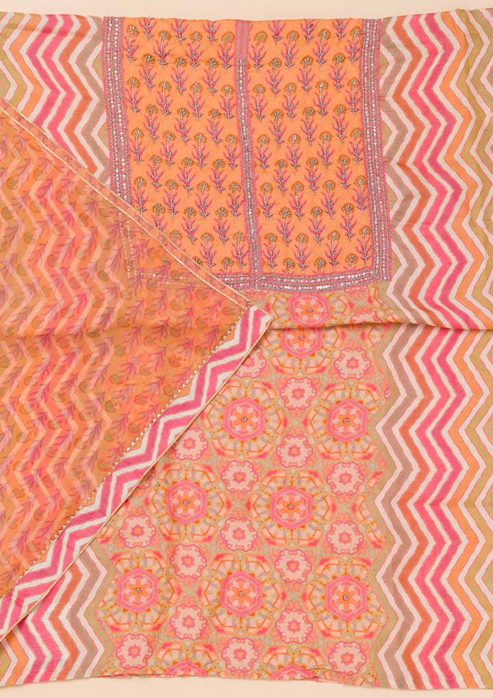 Peach Printed Semi Crepe Unstitched Salwar Suit