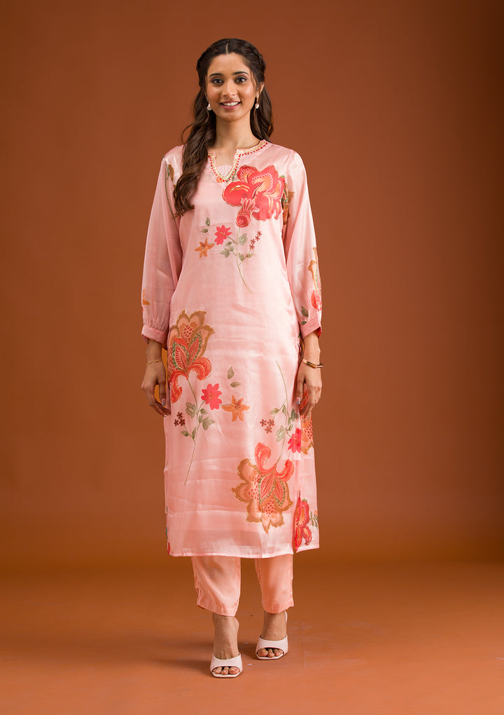 Peach Printed Tissue Readymade Salwar Suit
