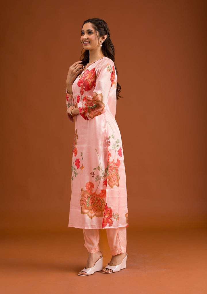 Peach Printed Tissue Readymade Salwar Suit