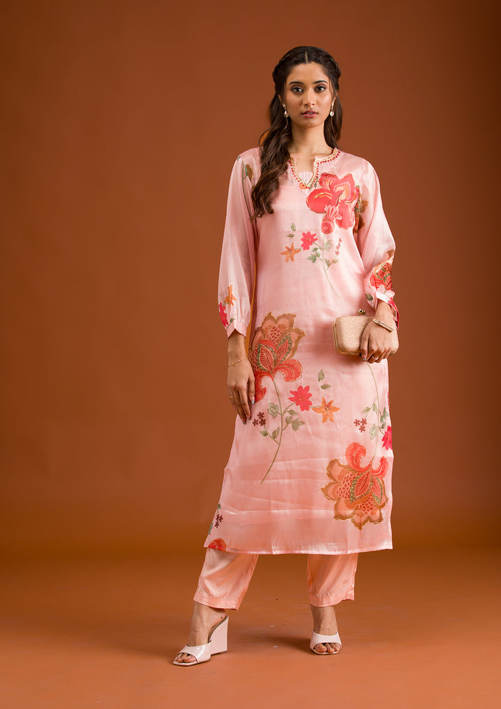 Peach Printed Tissue Readymade Salwar Suit