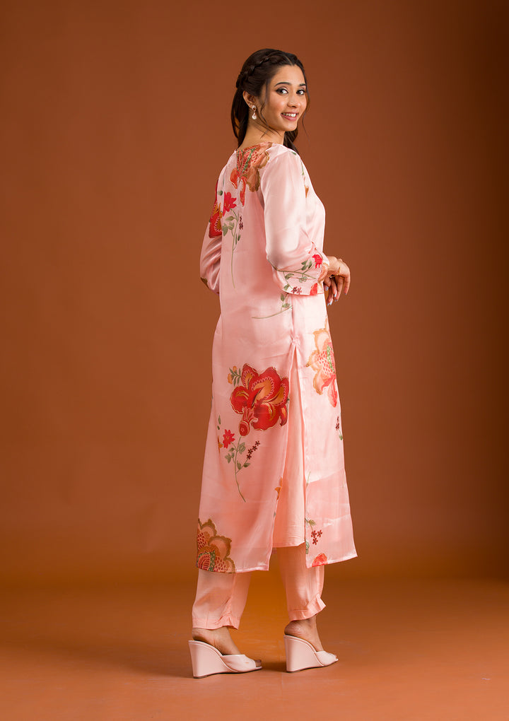Peach Printed Tissue Readymade Salwar Suit