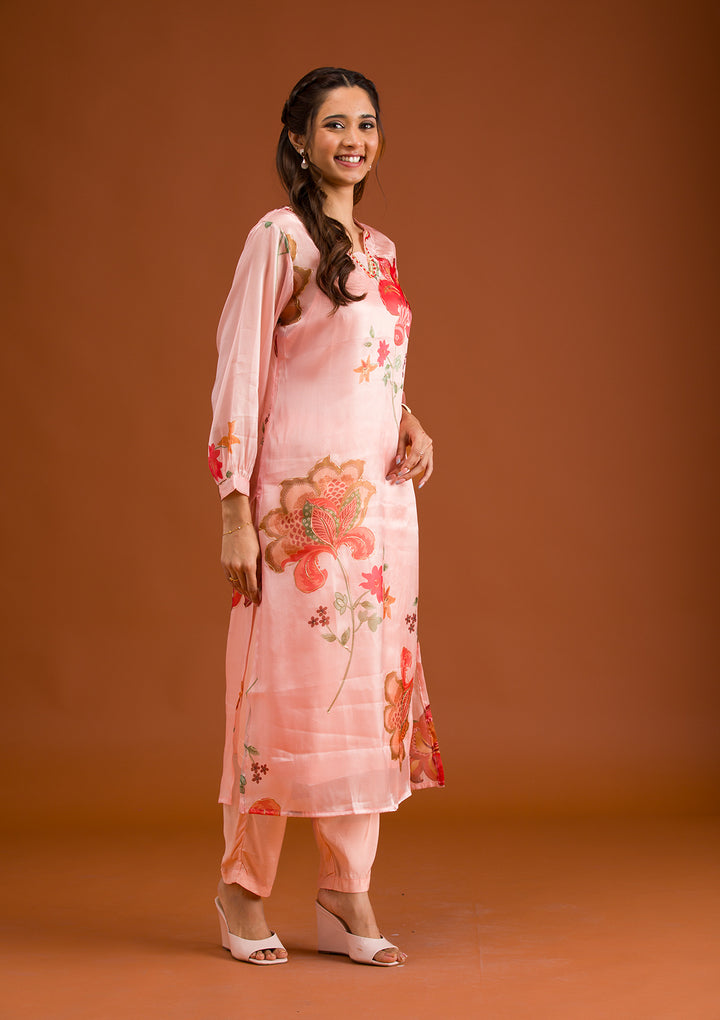 Peach Printed Tissue Readymade Salwar Suit