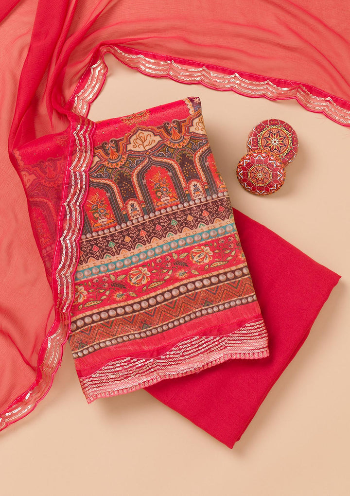 Red Printed Tissue Unstitched Salwar Suit