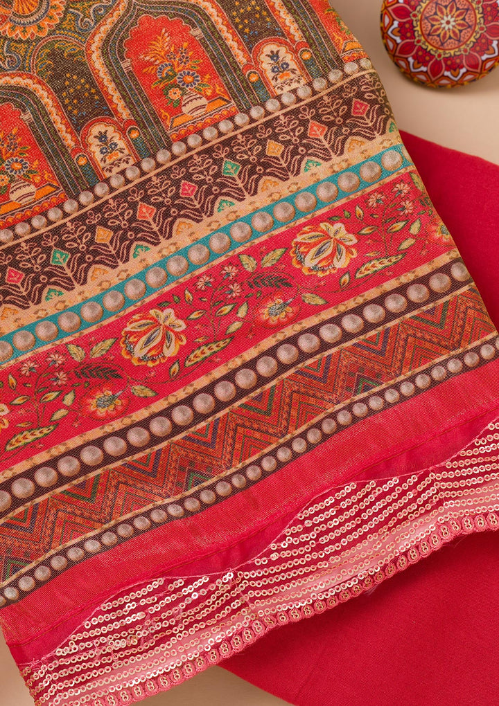 Red Printed Tissue Unstitched Salwar Suit