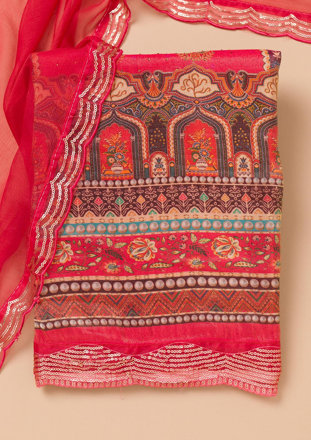 Red Printed Tissue Unstitched Salwar Suit