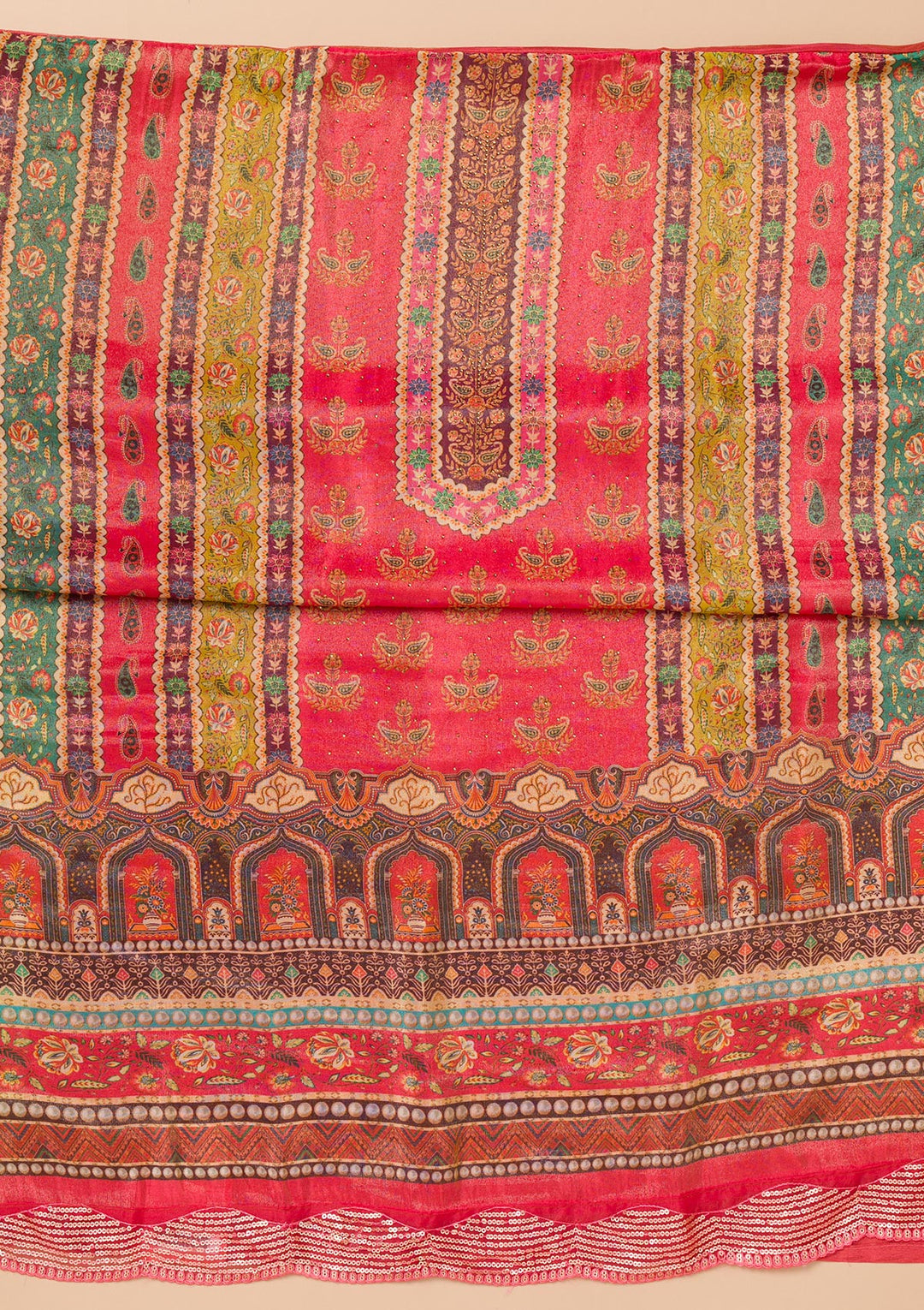 Red Printed Tissue Unstitched Salwar Suit