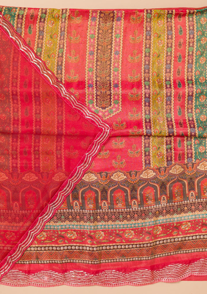 Red Printed Tissue Unstitched Salwar Suit
