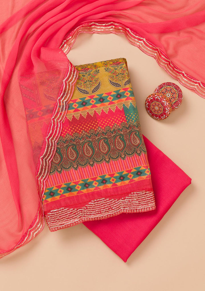 Peach Printed Tissue Unstitched Salwar Suit