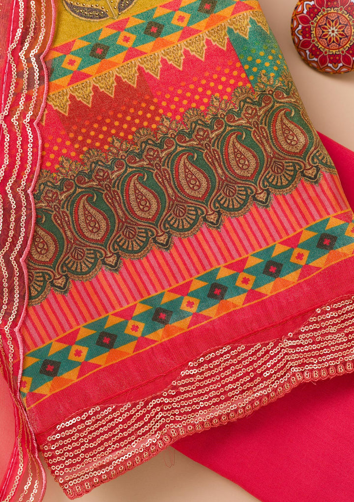 Peach Printed Tissue Unstitched Salwar Suit
