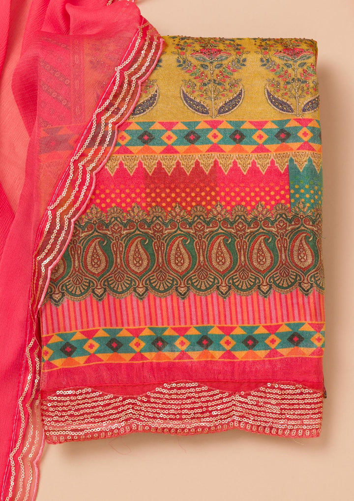 Peach Printed Tissue Unstitched Salwar Suit