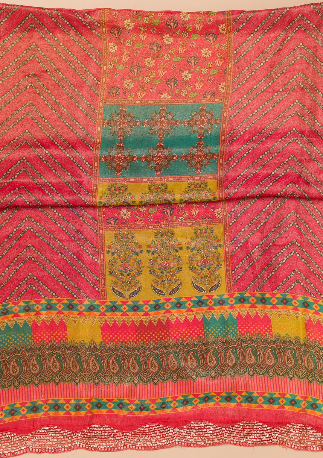 Peach Printed Tissue Unstitched Salwar Suit