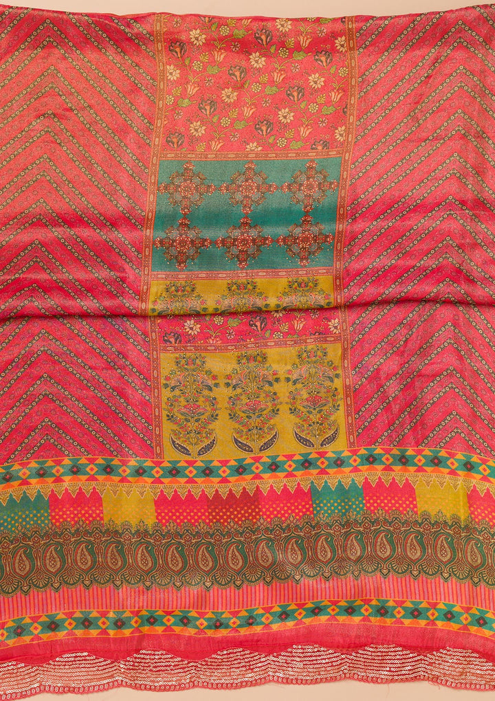 Peach Printed Tissue Unstitched Salwar Suit