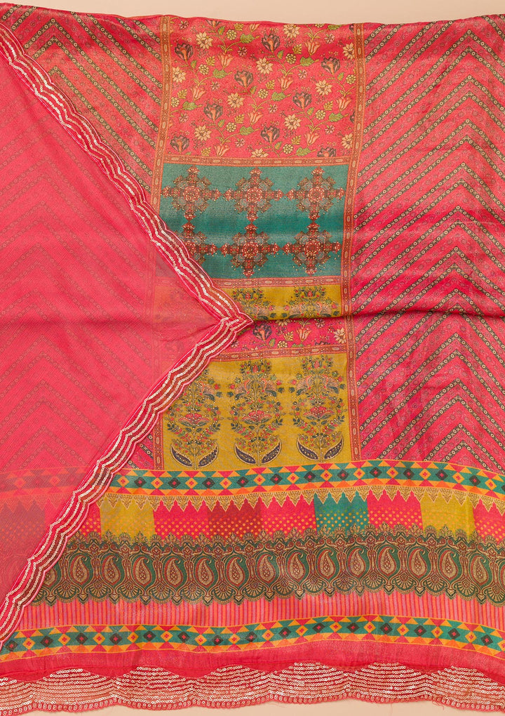 Peach Printed Tissue Unstitched Salwar Suit