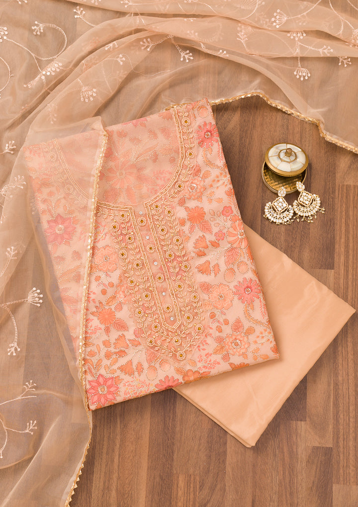 Peach Printed Tissue Unstitched Salwar Suit