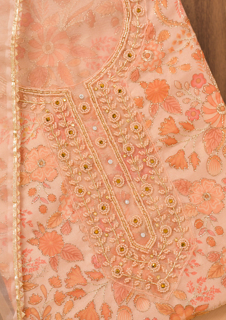 Peach Printed Tissue Unstitched Salwar Suit
