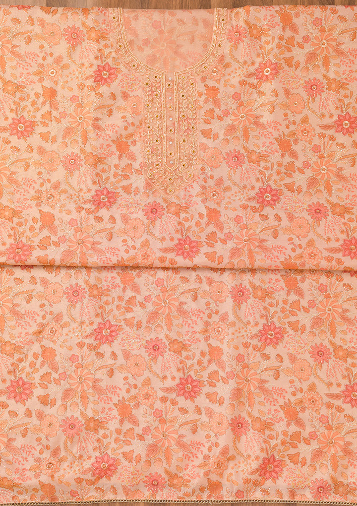 Peach Printed Tissue Unstitched Salwar Suit