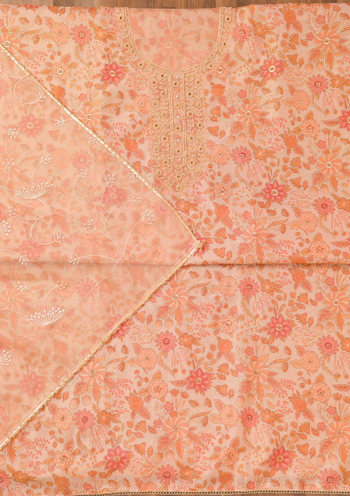 Peach Printed Tissue Unstitched Salwar Suit